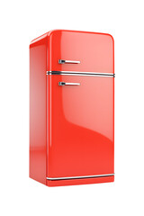 Retro red refrigerator, perfect for kitchen design, isolated on a white background