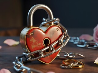 A heart-shaped padlock wrapped in a chain, symbolizing guarded or eternal love