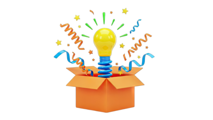 Idea Explosion: Lightbulb Bursting Out of a Box Concept