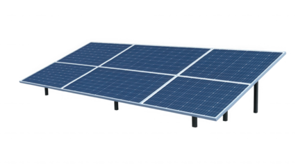 Six panel solar array with black background in a studio shot on transparent background