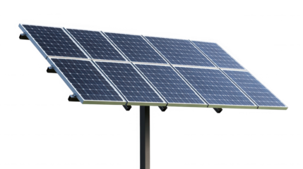 Close up of a solar panel array against a black background space on transparent background