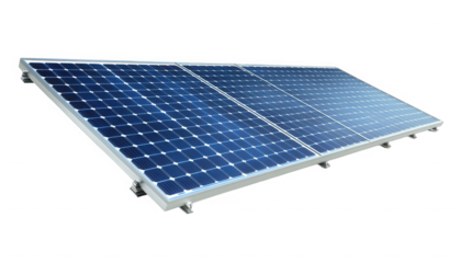 A solar panel array on a black background angled perspective on transparent background