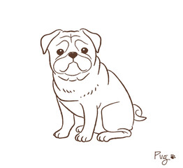 手描きのパグ線画_ベクターイラスト