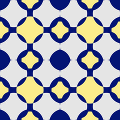 Retro Geometric Seamless Pattern, Navy Blue, Grey & Yellow Abstract Design