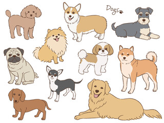 手描きの犬のセット_ベクターイラスト