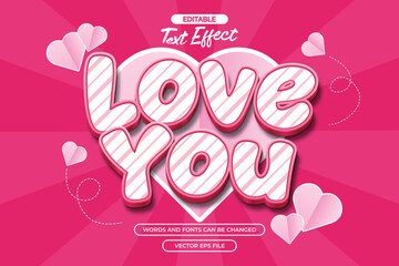 Love you editable text effect with cartoon text style