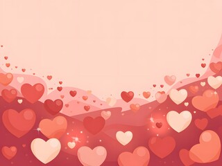 Valentine's day background with red and pink hearts and a wavy border design