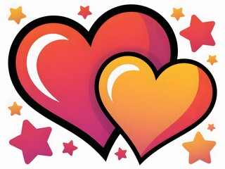 Vibrant gradient hearts overlapping with surrounding stars on white background