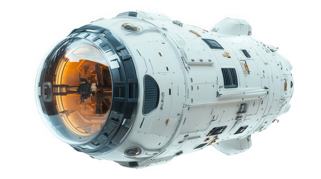 Isolated white spacecraft with a transparent dome on black background on transparent background - Powered by Adobe