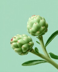 Obraz premium Artistry of two fresh artichokes paired with vibrant green asparagus in a seamless pattern. Artichoke and Asparagus Month