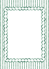 Watercolor simple frame with green sage striped background. Hand drawn greeting card.