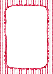 Watercolor red festive fborder with scallop and striped background. Hand drawn greeting card.