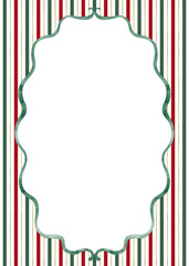 Watercolor Christmas frame with striped background. Hand drawn greeting card.
