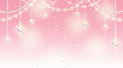 幻想的でキラキラした星の装飾、ピンクのグラデーション背景
