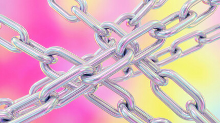 重なり合うチェーンとピンクと黄色のグラデーションのポップな背景