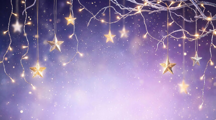 星と光の装飾、幻想的でキラキラした紫色のグラデーション背景