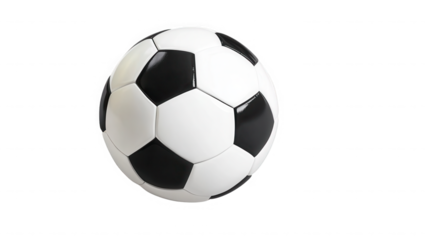 A black and white soccer ball isolated on a black background on transparent background