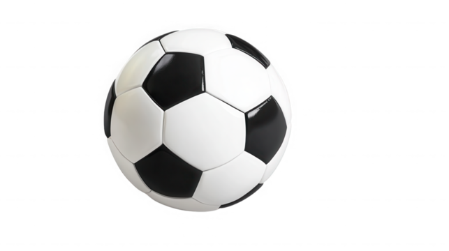 A black and white soccer ball isolated on a black background on transparent background - Powered by Adobe