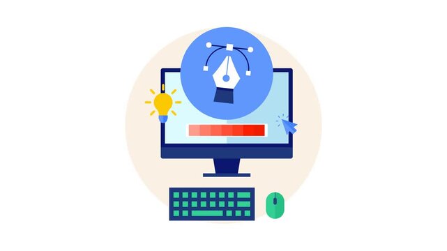 Creative laptop graphic design process animation