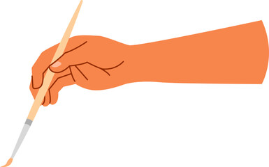 Hand Holding a paintbrush. Artist is painting.