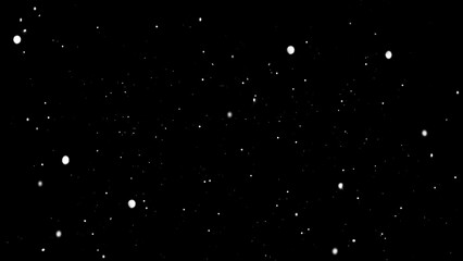 Winter freeze motion of white snow coming down, isolated on black background. Blurred snowfall texture overlay.