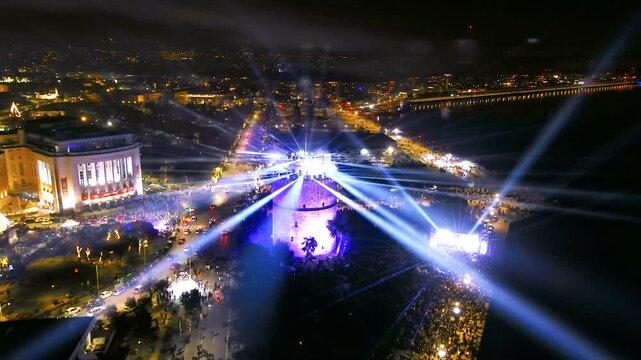 New Year&rsquo;s Eve Celebration Over Thessaloniki  Waterfront and Historic Tower