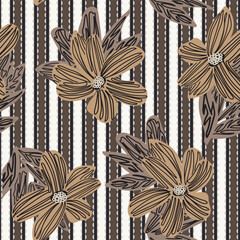 Neutral Colour Floral Striped Seamless Pattern Design