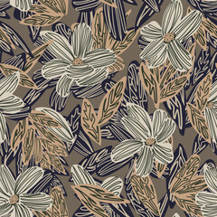 Neutral Colour Abstract Line Floral Seamless Pattern Design