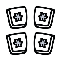 Hand Drawn Cookie and Cracker Vector Icon Set with Snowflake Pattern for Snack Concept