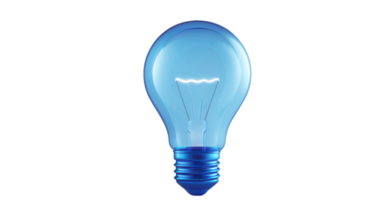 Light bulb emits blue light illuminating its surroundings glass bulb with electric filament glows with cool blue hue