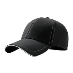 Obraz premium Black baseball cap with white stitching and trim on black background headwear, Png On White Background, Isolated on Transparent Background, Cut Out