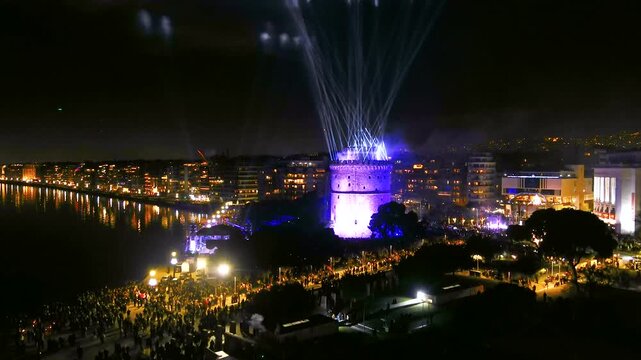 New Year&rsquo;s Eve Celebration with Fireworks Over Thessaloniki&rsquo;s Waterfront and Historic Tower