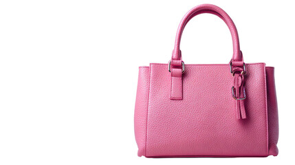 Naklejka premium Pink textured leather handbag with silver hardware on black background purse, Png On White Background, Isolated on Transparent Background, Cut Out