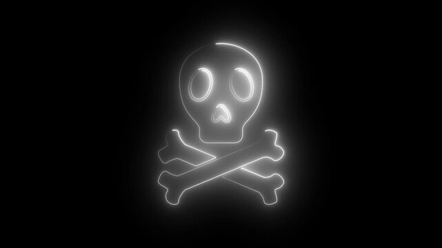 White Neon glowing Grunge style danger warning sign with skull and crossbones Warning. 