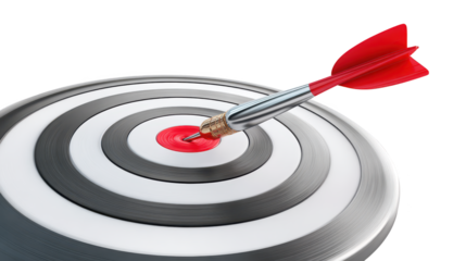 Red dart strikes target bullseye with precision red dart impacts target center demonstrating accuracy