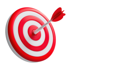 Red target with arrow strikes bulls eye arrow perfectly hits center of red and white target