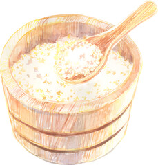 おひつに入った炊き立てご飯のイラスト　ベクター