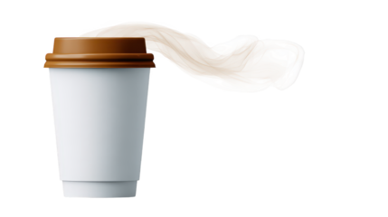 White cup with brown lid shown on plain surface white cup positioned with brown lid on plain background