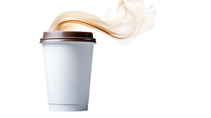 Coffee liquid pours from its cup dark liquid streams from cup forming small splash