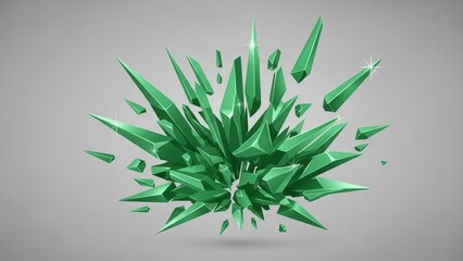 Abstract Green Crystal Explosion on Grey Background.