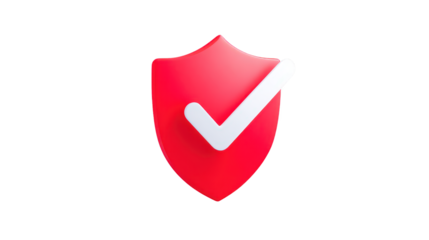 Red shield with white tick emblem displayed distinctive red shield features prominent white tick mark