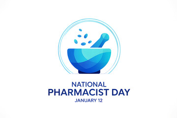 National Pharmacist Day celebration with modern mortar and pestle medical illustration