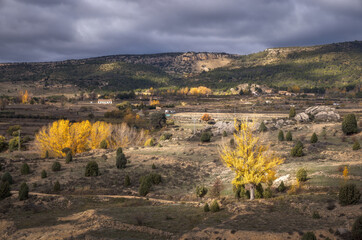 Colors of autumn light up the Teruel landscape in Spain
