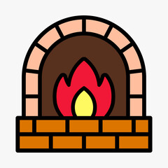 Christmas Brick Fireplace Flat Vector Icon Illustration with Clean Shapes and Festive Color Style