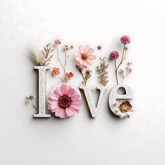 Love word forming with natural flowers and plants