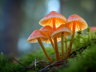 Glowing Forest Mushrooms in Woodland &ndash; Magical Nature Macro Photography