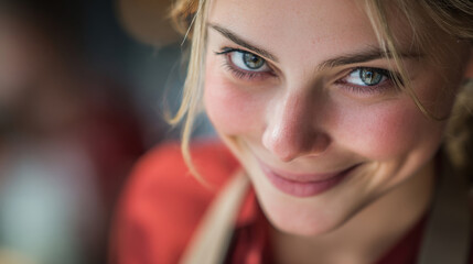 Smiling Young Female Chef Portrait in Professional Kitchen