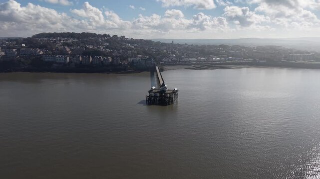 Drone shot of Clevedon Pier, North Somerset, England