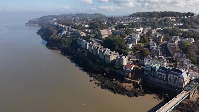 Drone shot of Clevedon Pier, North Somerset, England