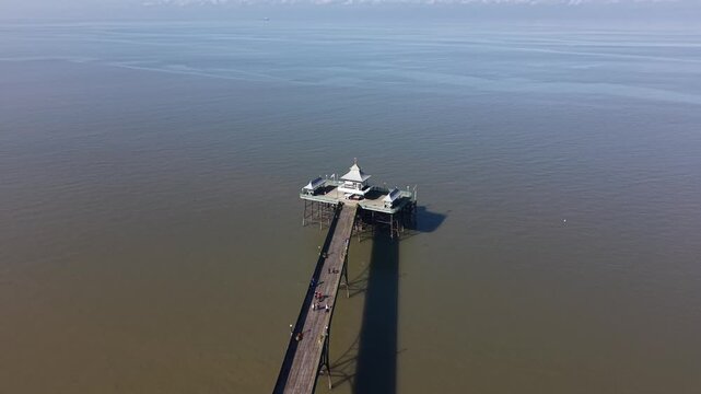 Drone shot of Clevedon Pier, North Somerset, England